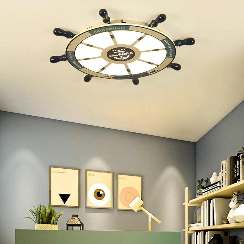 Méditerranée Rudder Ceiling Light Fixture Metal Boys Bedroom LED Ceiling Flush Mount in Blue