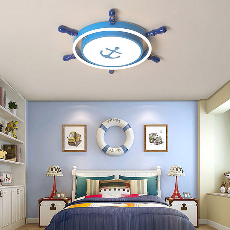 Plafonnier LED pour chambre à coucher, plafonnier bleu méditerranéen avec abat-jour en métal ancre