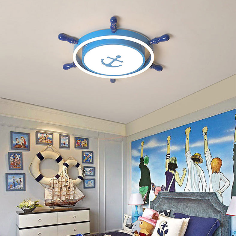 Plafonnier LED pour chambre à coucher, plafonnier bleu méditerranéen avec abat-jour en métal ancre