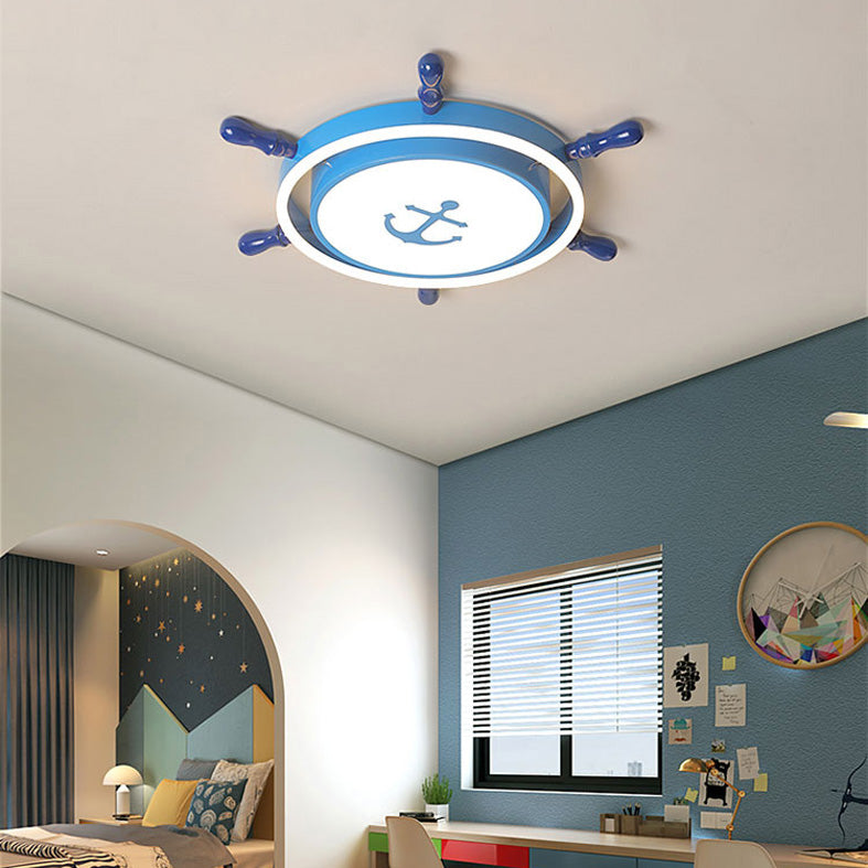 Plafonnier LED pour chambre à coucher, plafonnier bleu méditerranéen avec abat-jour en métal ancre