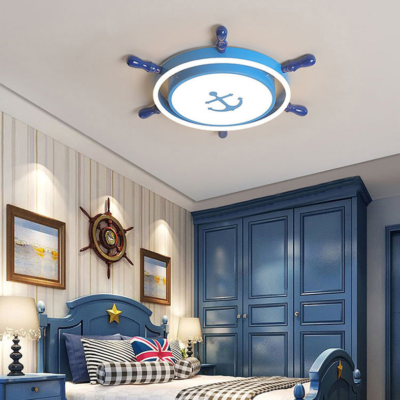 Plafonnier LED pour chambre à coucher, plafonnier bleu méditerranéen avec abat-jour en métal ancre