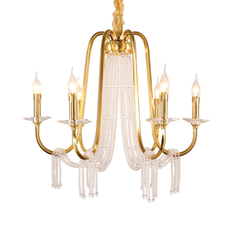 Gold 6 Lumières Pendard Chandelier Lodge Crystal Curvy Plafond Suspension Lampe pour chambre à coucher