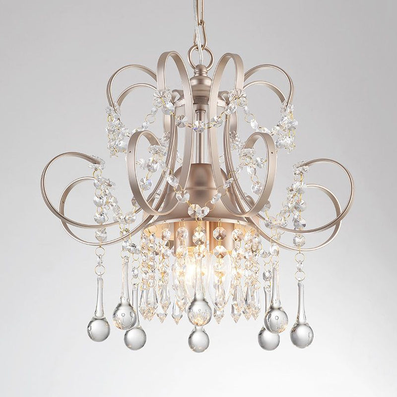 Crystal Swooping Arm Plafond Plafond Chandelier Simple 3 Lights Living Room Pendant Pending Lightture in Champagne