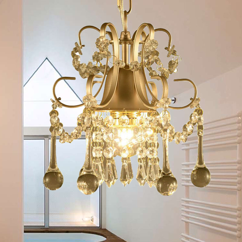 Crystal Swooping Arm Plafond Plafond Chandelier Simple 3 Lights Living Room Pendant Pending Lightture in Champagne