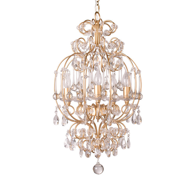 Chandelle de lustre en or cristal 5 lumières Éclairage d'éclairage de suspension de campagne pour chambre à coucher