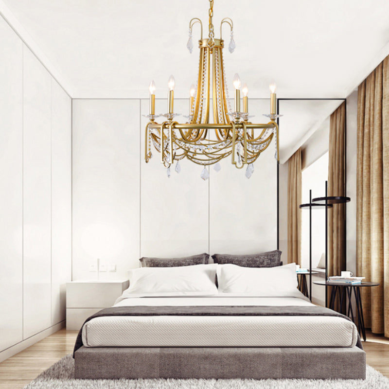 Candelabra rustique Light Light 6 lumières Crystal suspendu suspendu en or pour le salon