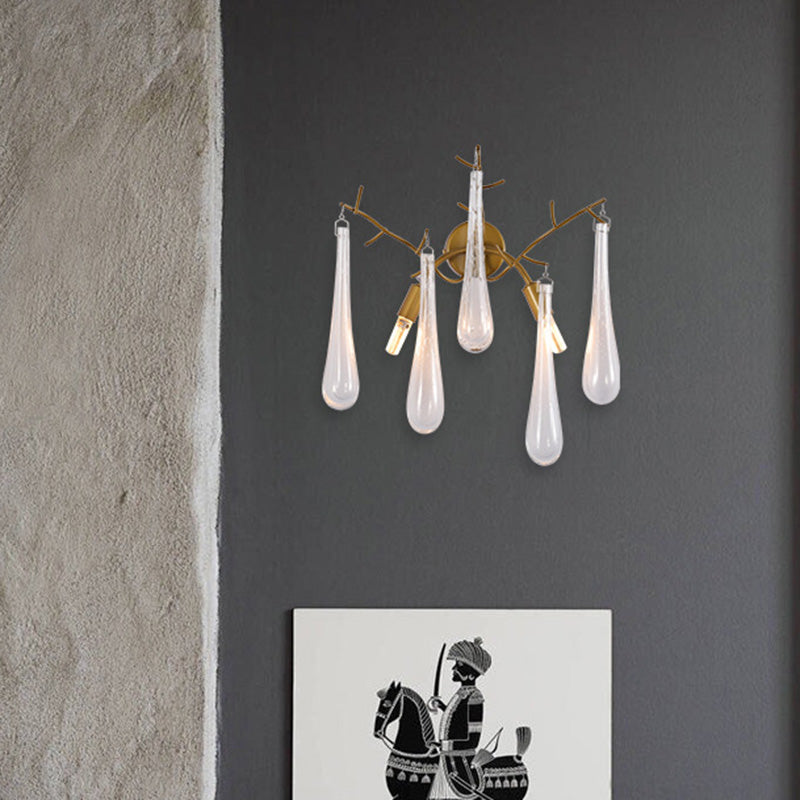 Traditionalismus Regentropfen Wandhalterung 2 Köpfe klares Glaswandleuchten in Gold