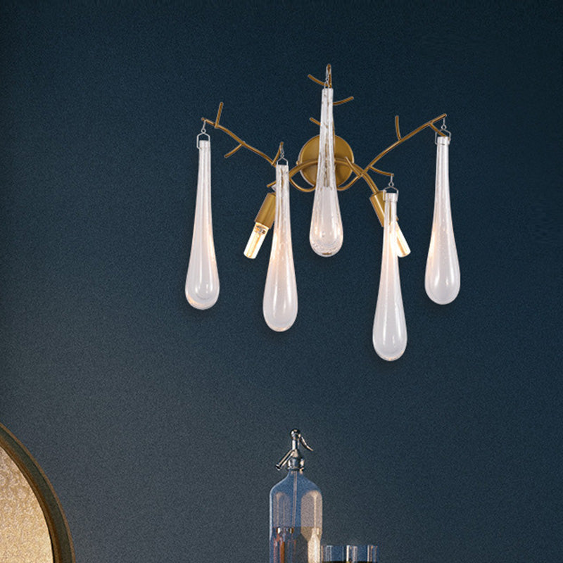 Traditionalismus Regentropfen Wandhalterung 2 Köpfe klares Glaswandleuchten in Gold