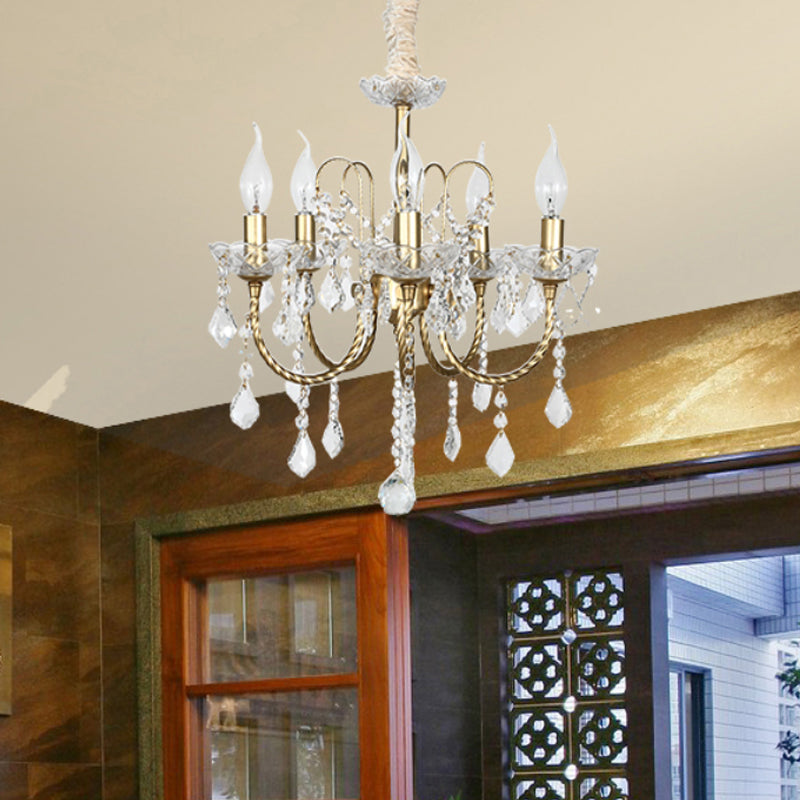 5/6 Lights Crystal Chandelier Pendant Light Traditional Gold Candlestick Dining Room Suspension Light