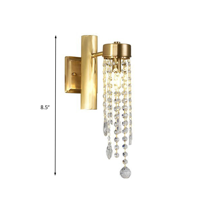 Cascade Bedroom Wall Sconce Light Vintage Crystal 1/2 Heads Gold LED Wall Lighting Fixture