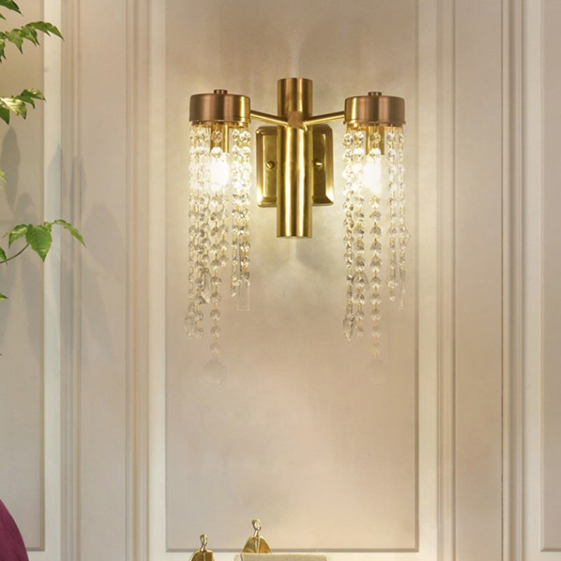 Cascade Bedroom Wall Sconce Light Vintage Crystal 1/2 Heads Gold LED Wall Lighting Fixture