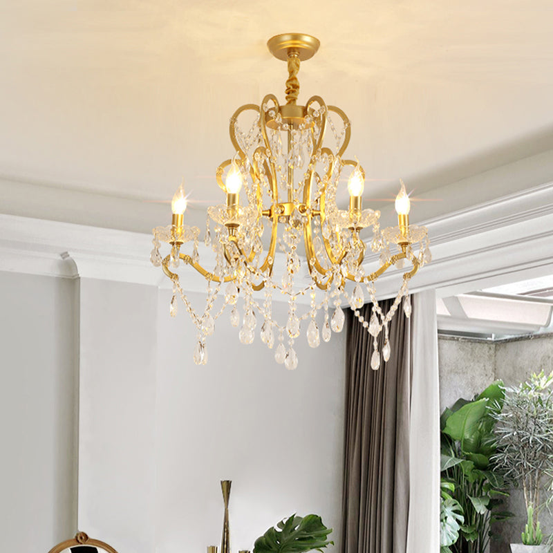 Candle Crystal Pendant Chandelier Traditional-Style 4/6/8 Lights Living Room Hanging Light Fixture in Gold