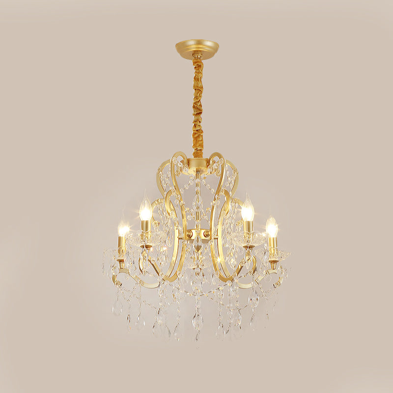 Candle Crystal Pendant Chandelier Traditional-Style 4/6/8 Lights Living Room Hanging Light Fixture in Gold
