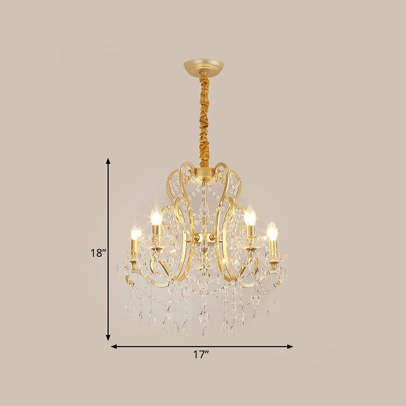 Candle Crystal Pendant Chandelier Traditional-Style 4/6/8 Lights Living Room Hanging Light Fixture in Gold