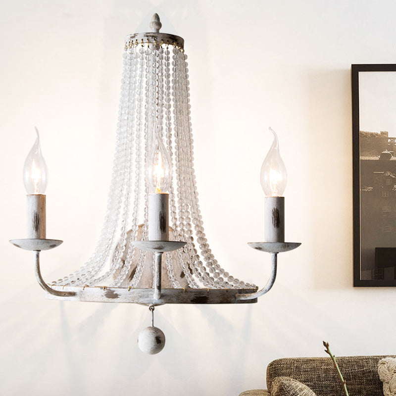 Crystal Bead Nickle Wall Lamp Candlestick 2/3 Bulbs Traditional Wall Lighting Fixture