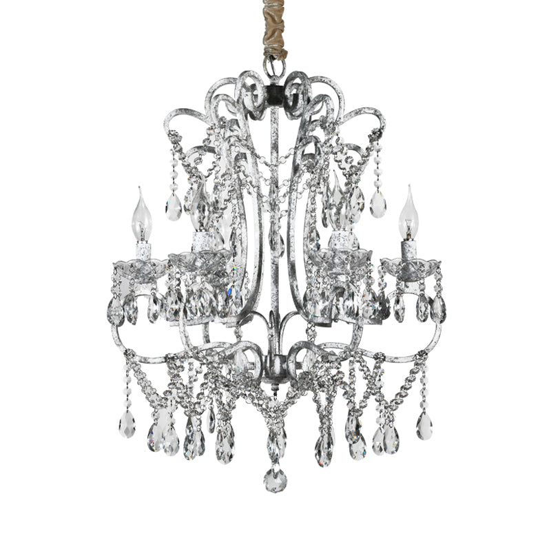 Curvy Bedroom Hanging Chandelier Simple Crystal 5/6 Lights Silver Suspension Lighting Fixture