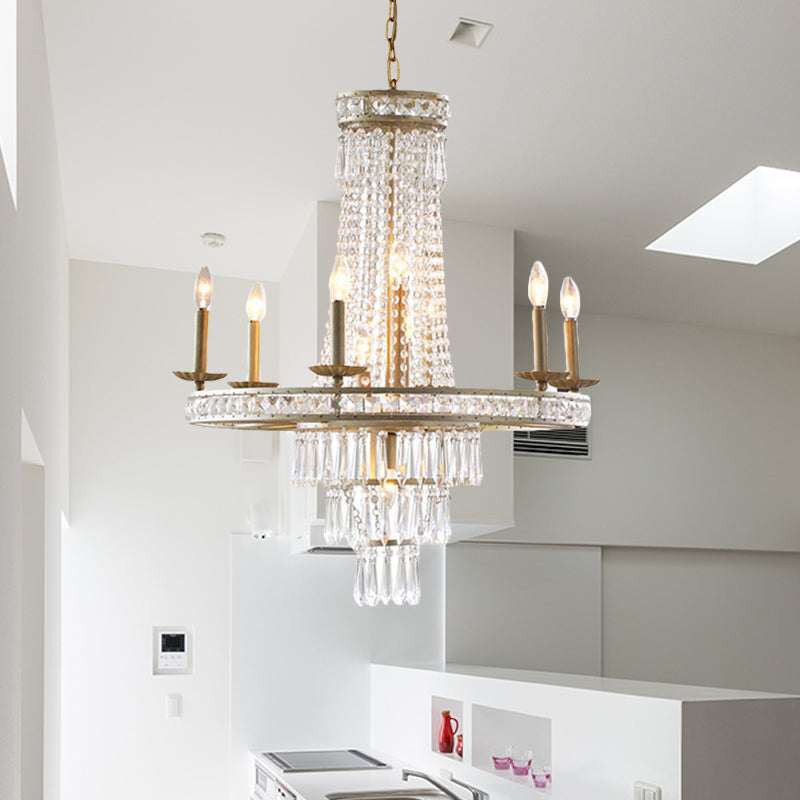 Silver 8/10 Lights Chandelier Countryside Crystal Tiered Ceiling Suspension Lamp for Living Room