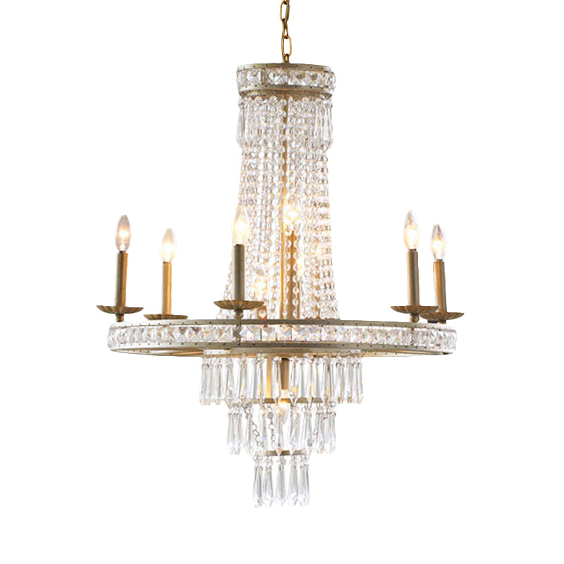 Silver 8/10 Lights Chandelier Countryside Crystal Tiered Ceiling Suspension Lamp for Living Room
