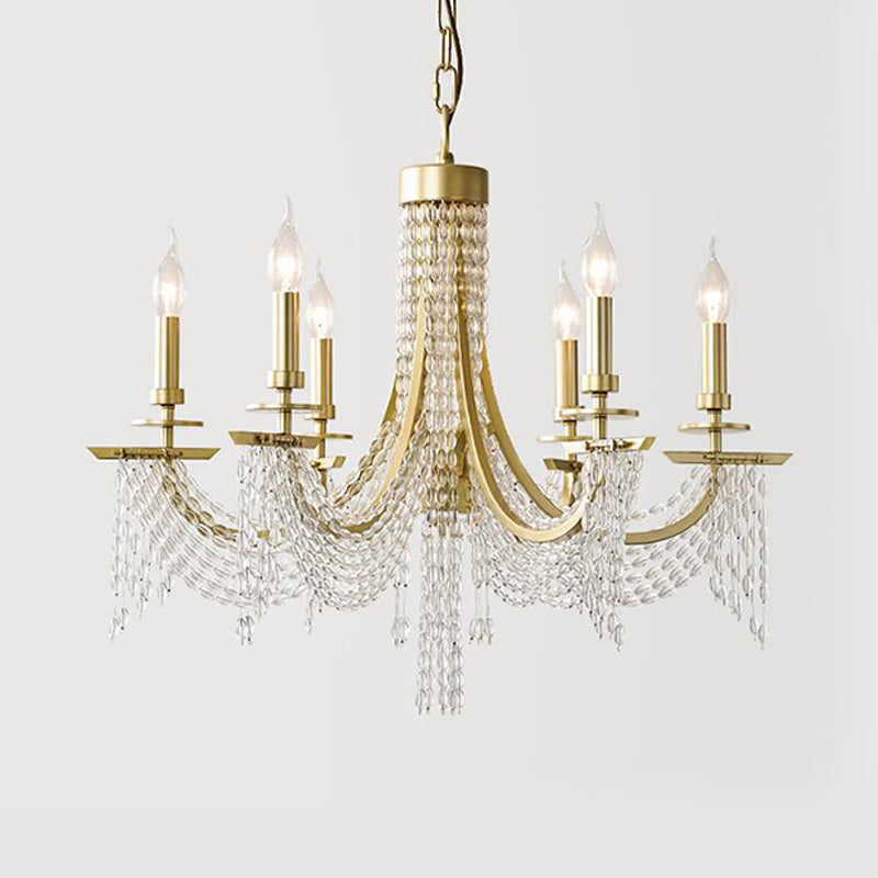 Traditional Candelabra Chandelier Lamp 6/8 Lights Crystal Drop Pendant in Gold for Bedroom