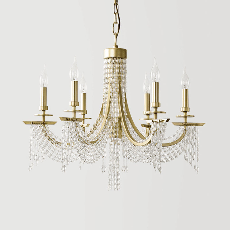 Traditional Candelabra Chandelier Lamp 6/8 Lights Crystal Drop Pendant in Gold for Bedroom