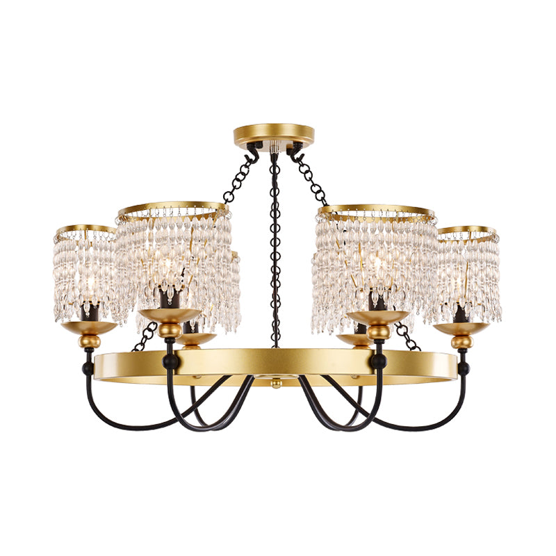 6/8 Lights Crystal Pendant Chandelier Countryside Gold Curving Bedroom Ceiling Suspension Lamp
