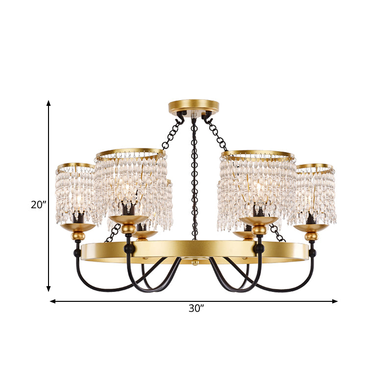 6/8 Lights Crystal Pendant Chandelier Countryside Gold Curving Bedroom Ceiling Suspension Lamp