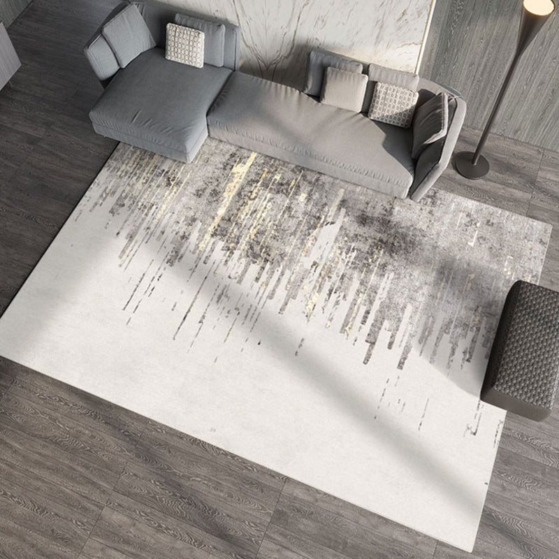 White Tone Comfort Area Carpet Polyester Gradient Traces Indoor Rug Easy Care Carpet for Living Room