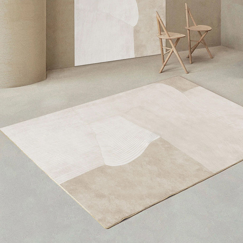 Apricot Tone Modern Area Carpet Polyester Abstract Stripe Indoor Rug Washable Carpet for Living Room