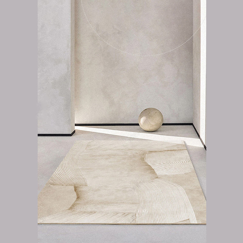 Apricot Tone Modern Area Carpet Polyester Abstract Stripe Indoor Rug Washable Carpet for Living Room