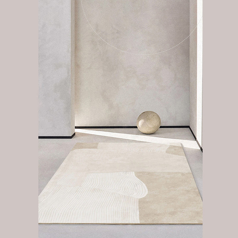 Apricot Tone Modern Area Carpet Polyester Abstract Stripe Indoor Rug Washable Carpet for Living Room