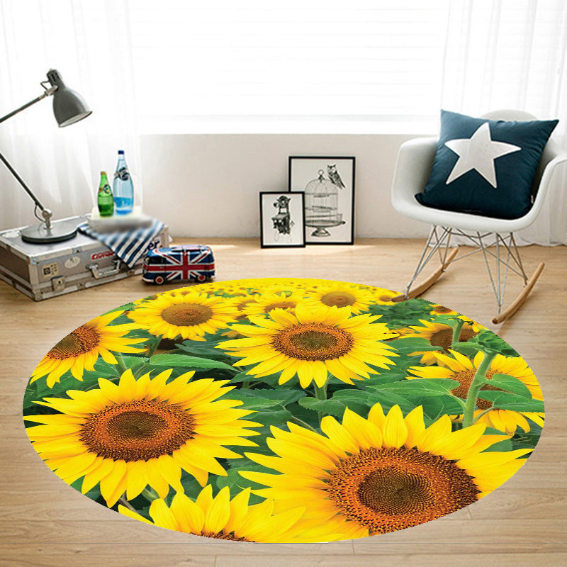 Modern Flamingo Printed Rug Round Polyester Area Carpet Non-Slip Backing Indoor Rug for Living Room