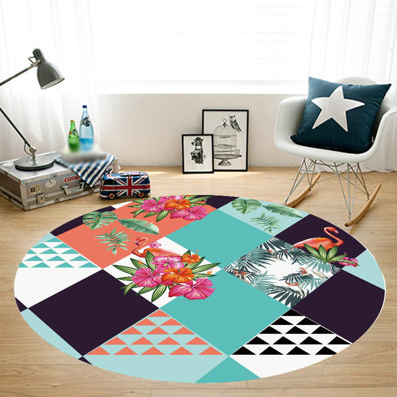 Modern Flamingo Printed Rug Round Polyester Area Carpet Non-Slip Backing Indoor Rug for Living Room