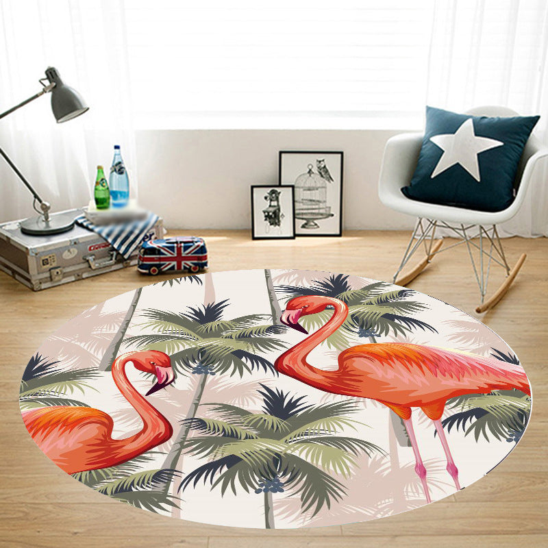 Modern Flamingo Printed Rug Round Polyester Area Carpet Non-Slip Backing Indoor Rug for Living Room