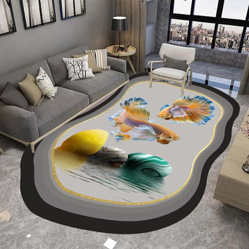 Gray Fish Print Indoor Rug Polyester Casual Rug Washable Area Rug for Indoor Room