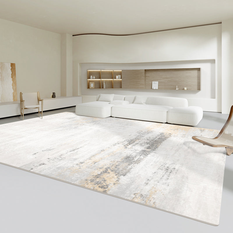 White Tone Modern Indoor Rug Polyester Color Blooming Carpet Non-Slip Backing Rug for Living Room
