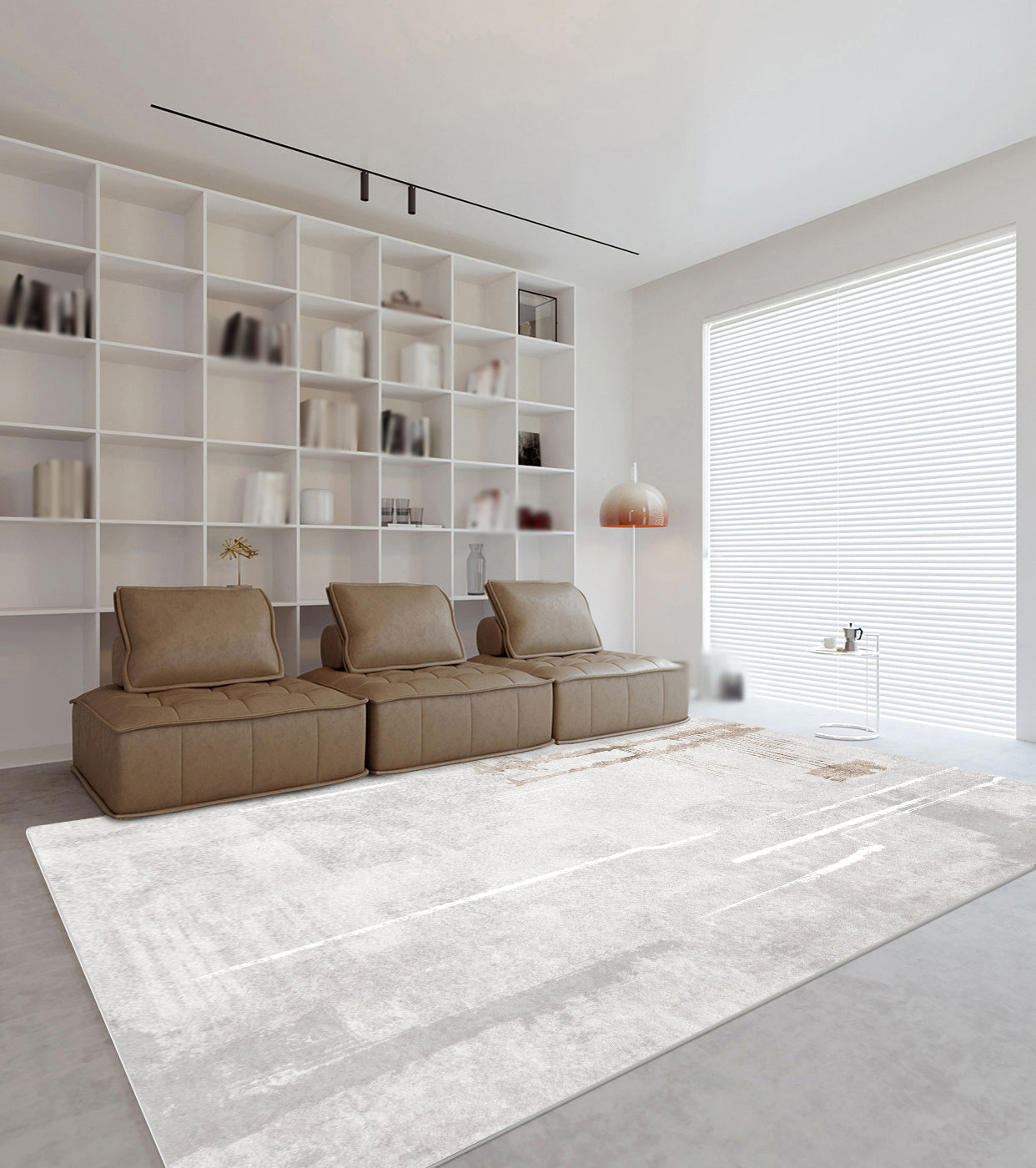 White Tone Modern Indoor Rug Polyester Color Blooming Carpet Non-Slip Backing Rug for Living Room