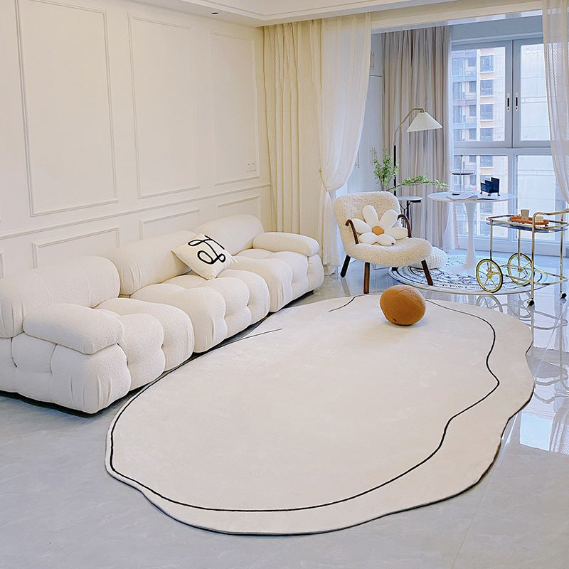 White Living Room Rug Casual Abstract Area Carpet Polyester Anti-Split Indoor Rug