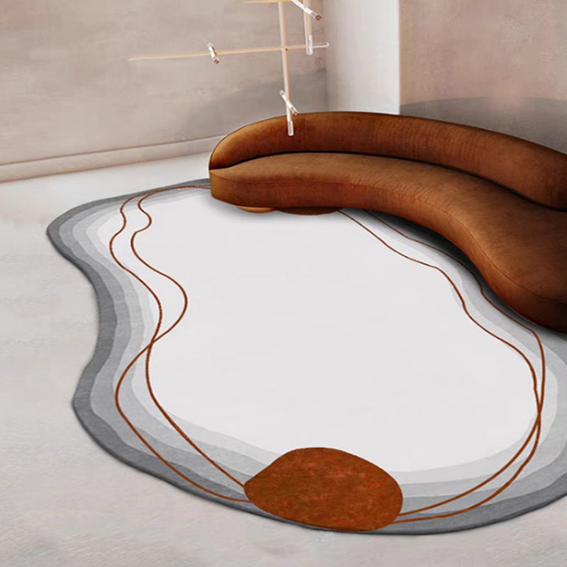 White Living Room Rug Casual Abstract Area Carpet Polyester Anti-Split Indoor Rug
