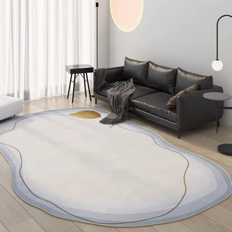 White Living Room Rug Casual Abstract Area Carpet Polyester Anti-Split Indoor Rug