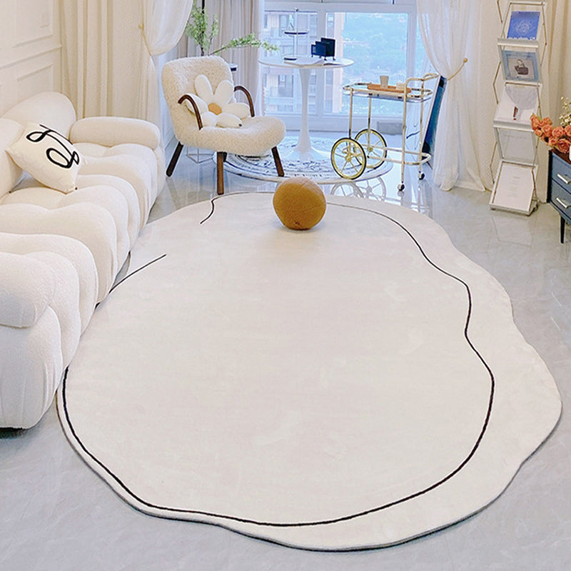 White Living Room Rug Casual Abstract Area Carpet Polyester Anti-Split Indoor Rug