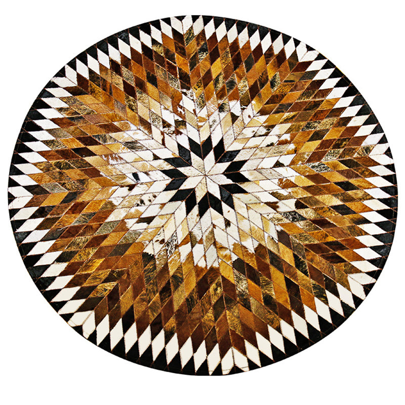Simplicity Geometric Pattern Rug Retro Carpet Anti-Slip Cowhide Patchwork Carpet for Home Decor