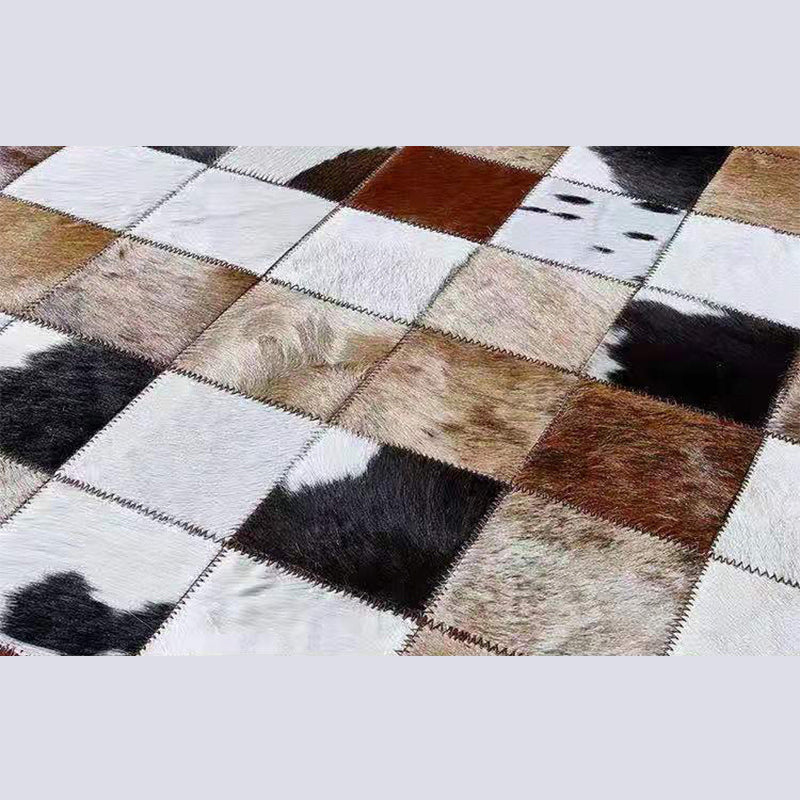 Simplicity Geometric Pattern Rug Retro Carpet Anti-Slip Cowhide Patchwork Carpet for Home Decor