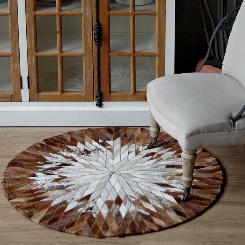 Nostalgia Area Rug Splicing Cowhide Carpet Stain Resistant Washable Indoor Rug for Living Room