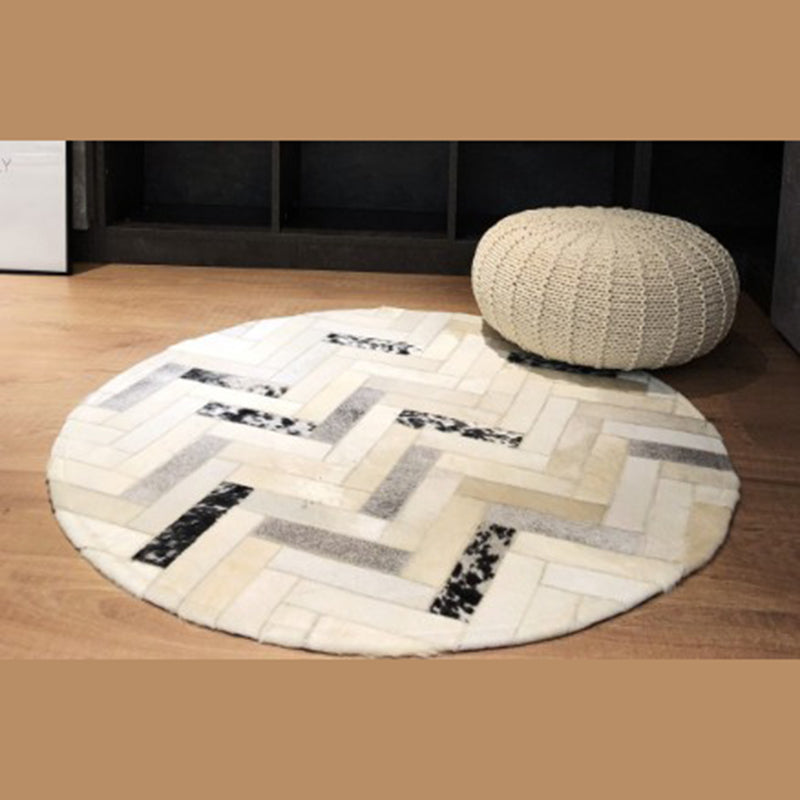 Nostalgia Area Rug Splicing Cowhide Carpet Stain Resistant Washable Indoor Rug for Living Room