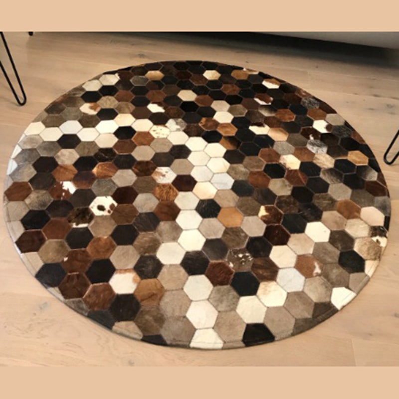 Nostalgia Area Rug Splicing Cowhide Carpet Stain Resistant Washable Indoor Rug for Living Room