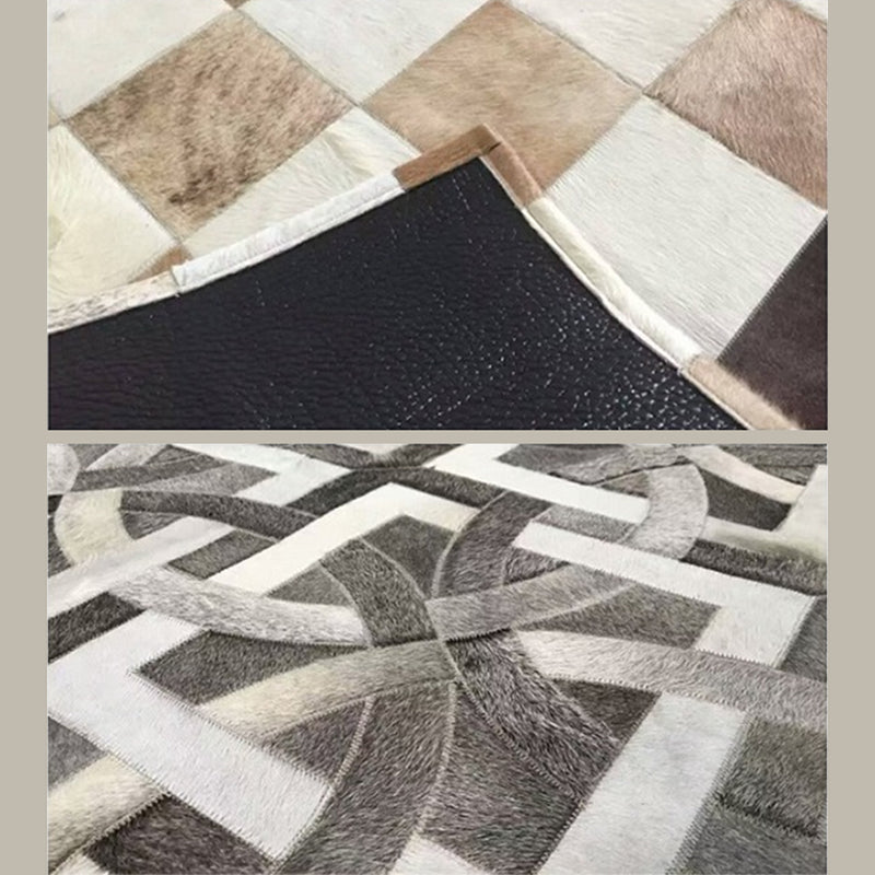 Nostalgia Area Rug Splicing Cowhide Carpet Stain Resistant Washable Indoor Rug for Living Room