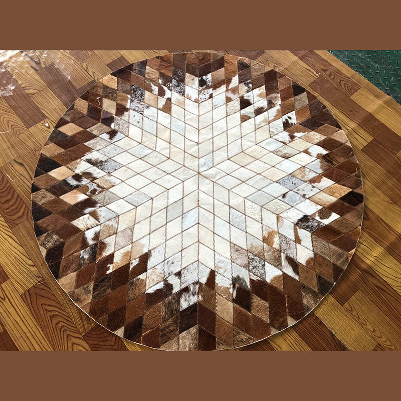 Nostalgia Area Rug Splicing Cowhide Carpet Stain Resistant Washable Indoor Rug for Living Room