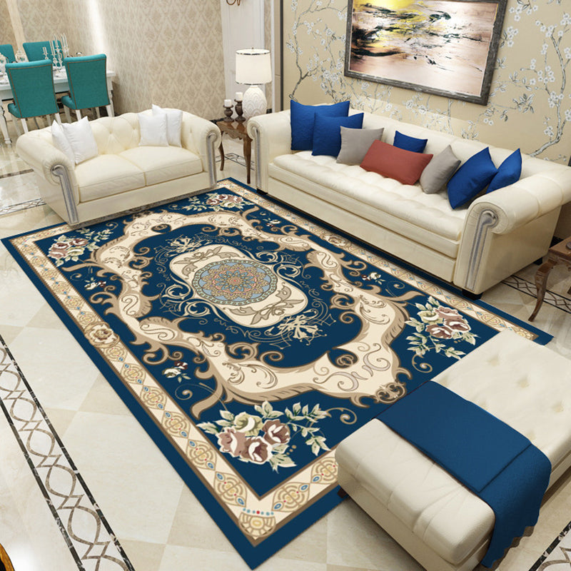 Nostalgia Living Room Rug Floral Print Carpet Polyester Washable Stain Resistant Indoor Carpet