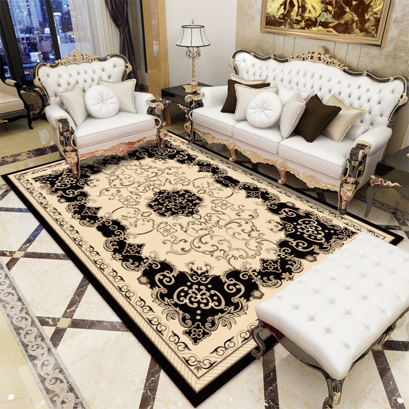 Nostalgia Living Room Rug Floral Print Carpet Polyester Washable Stain Resistant Indoor Carpet