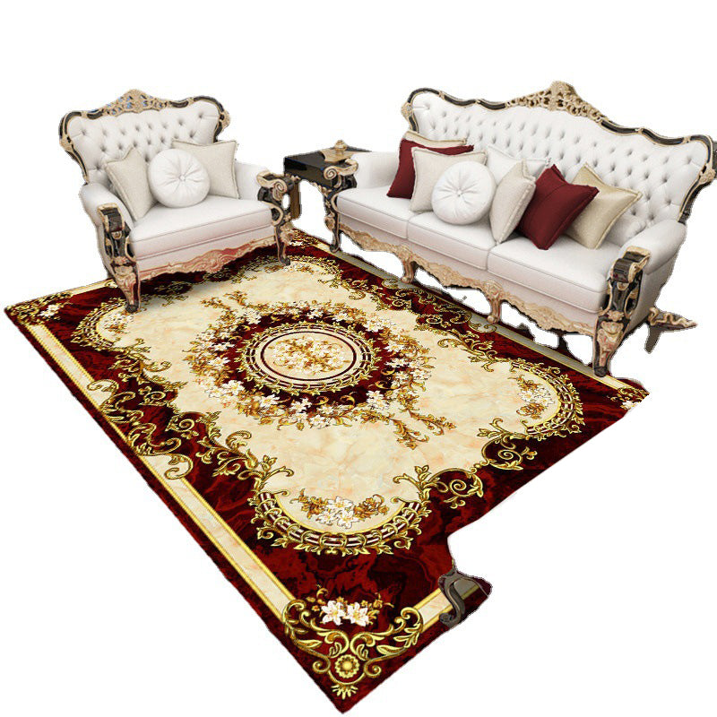 Nostalgia Living Room Rug Floral Print Carpet Polyester Washable Stain Resistant Indoor Carpet